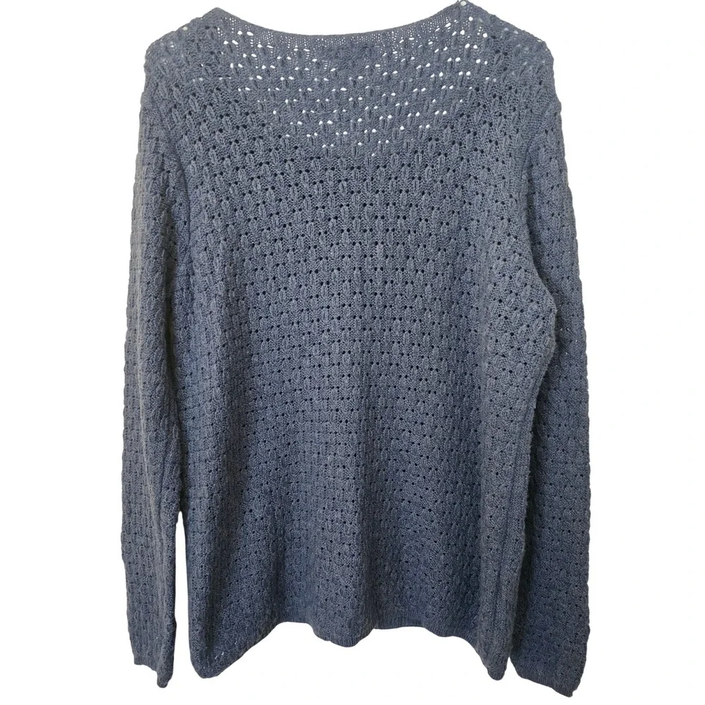 Liz Claiborne Blue Pointelle Knit Scoop Neck Long Sleeve Sweater Large